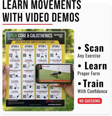 Calisthenics & Core Workout Poster – Bodyweight Exercise Wall Chart with QR Video Demos | Calisthenics & Core System, Actual Workouts, Free Video Support, Visual Workout Guides, Multiple Format Options in Kuwait