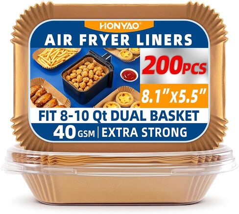 Chefman Air Fryer Slim 3.5 QT Airfryer Paper Liners for Dual Zone Basket, 200pcs Rectangle Disposable Inserts for 8-10 qt 2-Basket (9'' x 6'' on Top) in Kuwait