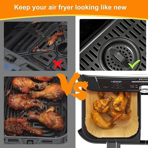 Chefman Air Fryer Slim 3.5 QT Airfryer Paper Liners for Dual Zone Basket, 200pcs Rectangle Disposable Inserts for 8-10 qt 2-Basket (9'' x 6'' on Top) in Kuwait