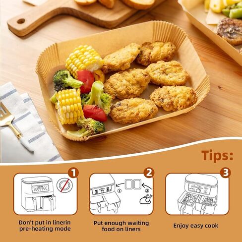 Chefman Air Fryer Slim 3.5 QT Airfryer Paper Liners for Dual Zone Basket, 200pcs Rectangle Disposable Inserts for 8-10 qt 2-Basket (9'' x 6'' on Top) in Kuwait
