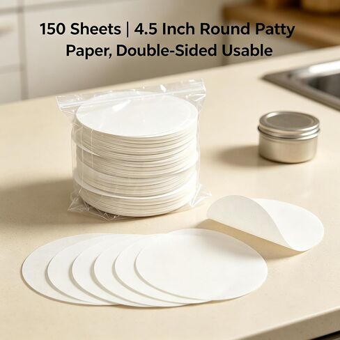 150Pcs 4.5 Inches Round Hamburger Patty Paper, Non Stick Silicone Paper Circles for Burger Press, Meat Patties Separator, Freezer & Oven Use, White in Kuwait