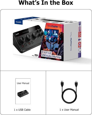 blueAVS (blueCaster TWO) واجهة صوت USB - واجهة تسجيل استوديو 24 بت/192 كيلو هرتز، USB-C و48 فولت Phantom Power ASIO Driver للجيتار والبودكاست والاستديو المنزلي DAW والبث والبث الصوتي in Kuwait