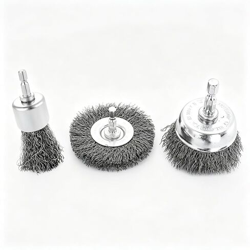 3-Piece Wire Brush Set with 1/4" Hex Shank, Pen Cup & T-Type High-Carbon Steel Drill Brushes, Rust Paint Remover Deburring Polishing Tools for Metal Wood Automotive Workshop in Kuwait
