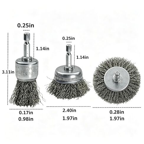 3-Piece Wire Brush Set with 1/4" Hex Shank, Pen Cup & T-Type High-Carbon Steel Drill Brushes, Rust Paint Remover Deburring Polishing Tools for Metal Wood Automotive Workshop in Kuwait
