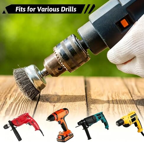 3-Piece Wire Brush Set with 1/4" Hex Shank, Pen Cup & T-Type High-Carbon Steel Drill Brushes, Rust Paint Remover Deburring Polishing Tools for Metal Wood Automotive Workshop in Kuwait