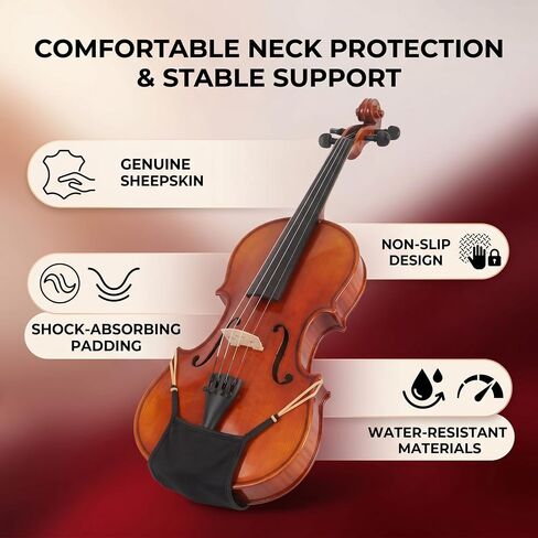 Violin Shoulder Rest Pad, Sheepskin Black Anti Slip Violin Chin Rest Cover Shock Absorption for Performance (3/4 to 4/4) in Kuwait