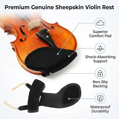Violin Shoulder Rest Pad, Sheepskin Black Anti Slip Violin Chin Rest Cover Shock Absorption for Performance (3/4 to 4/4) in Kuwait
