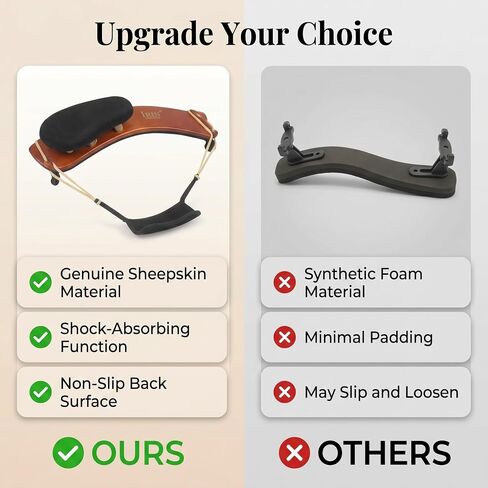 Violin Shoulder Rest Pad, Sheepskin Black Anti Slip Violin Chin Rest Cover Shock Absorption for Performance (3/4 to 4/4) in Kuwait