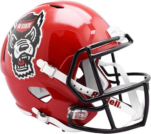 خوذة Riddell NCAA North Carolina State Wolfpack بالحجم الكامل طبق الأصل من الخوذة المتماثلة بالحجم الكامل بتصميم السرعة باللون الأحمر، ألوان الفريق، مقاس واحد in Kuwait