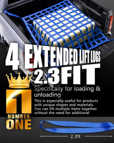 Safety Cargo Lifting Nets, 4.92'x4.92' Flat Polyester Sling Hoisting Net, 1212lbs Load Capacity, 10cm Mesh, Heavy Duty Cargo Net for Moving Hoisting Loading Unloading(Blue) in Kuwait