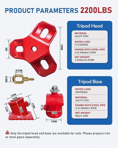 Lifting Tripod Stand 2200 Lbs, Angle-Adjustable Hoist Support Kit with 360° Rotating Ring, Tripod Accessories, Tripod Head & Base Set for Chain Hoist, Lever Hoist, Garage, Warehouse, Construction in Saudi Arabia