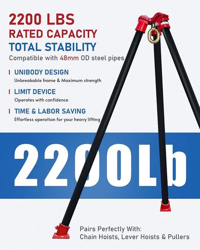 Lifting Tripod Stand 2200 Lbs, Angle-Adjustable Hoist Support Kit with 360° Rotating Ring, Tripod Accessories, Tripod Head & Base Set for Chain Hoist, Lever Hoist, Garage, Warehouse, Construction in Saudi Arabia
