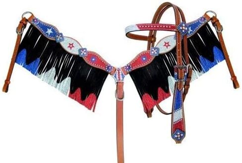 Showman Red, Silver & Blue Glitter Headstall & Breast Collar Set w/Reins! New Horse TACK! in Kuwait
