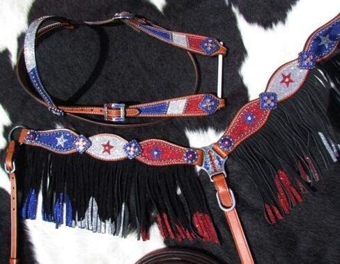 Showman Red, Silver & Blue Glitter Headstall & Breast Collar Set w/Reins! New Horse TACK! in Kuwait