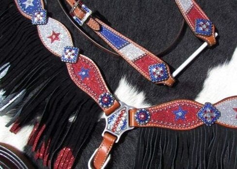 Showman Red, Silver & Blue Glitter Headstall & Breast Collar Set w/Reins! New Horse TACK! in Kuwait