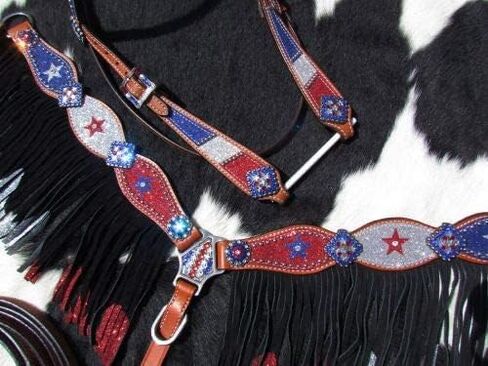 Showman Red, Silver & Blue Glitter Headstall & Breast Collar Set w/Reins! New Horse TACK! in Kuwait