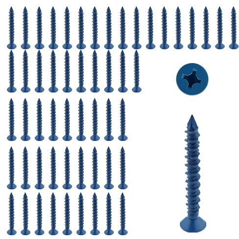 3/16" x 1-3/4" Concrete Screw, Blue Flat Head Anchors for Cement, Stucco, Block, Brick or Masonry (55Pcs) in Kuwait
