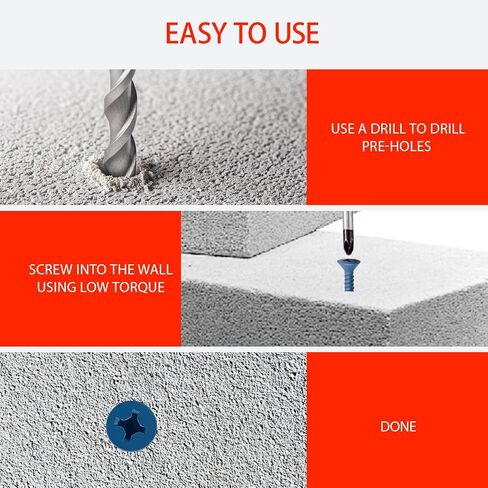 3/16" x 1-3/4" Concrete Screw, Blue Flat Head Anchors for Cement, Stucco, Block, Brick or Masonry (55Pcs) in Kuwait