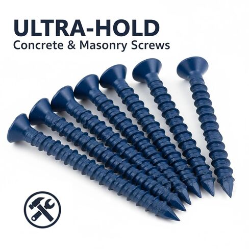 3/16" x 1-3/4" Concrete Screw, Blue Flat Head Anchors for Cement, Stucco, Block, Brick or Masonry (55Pcs) in Kuwait