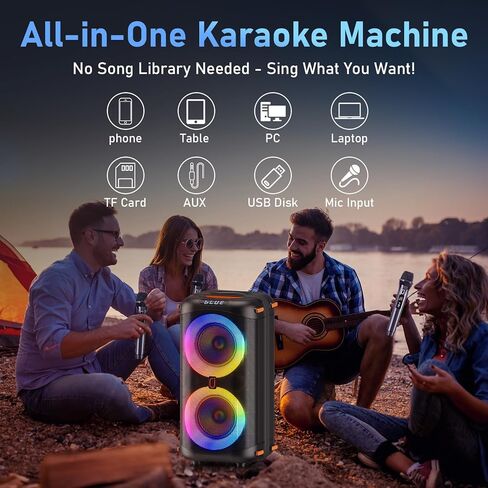 Karaoke Machine with 2 Wireless Microphones, Portable Bluetooth Karaoke Speaker for Adults, Big Party PA System with Dicso Lights & Dual 6.5" Stage Subwoofers for Home Outdoor, Ideal Gifts for All in Kuwait