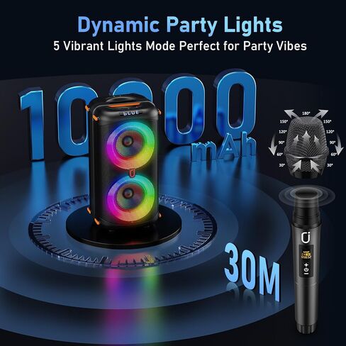 Karaoke Machine with 2 Wireless Microphones, Portable Bluetooth Karaoke Speaker for Adults, Big Party PA System with Dicso Lights & Dual 6.5" Stage Subwoofers for Home Outdoor, Ideal Gifts for All in Kuwait