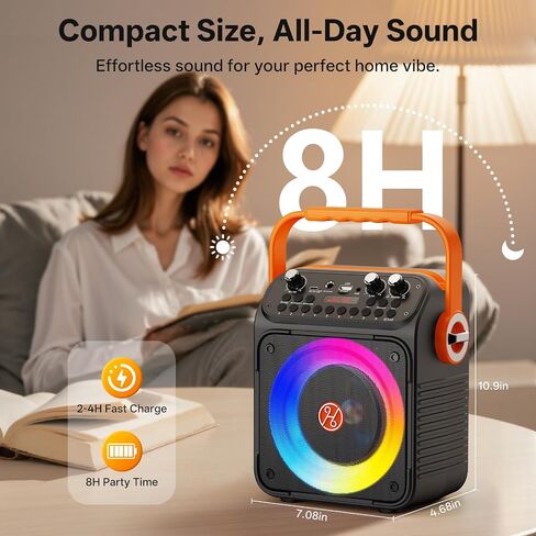 Karaoke Machine, Portable Bluetooth Karaoke Speaker with 2 Wireless Microphones for Adults, PA System with Echo Adjustment, LED Lights, Supports USB/TF/REC/FM/AUX, for Home Party, Outdoor in Kuwait