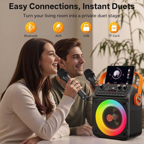 Karaoke Machine, Portable Bluetooth Karaoke Speaker with 2 Wireless Microphones for Adults, PA System with Echo Adjustment, LED Lights, Supports USB/TF/REC/FM/AUX, for Home Party, Outdoor in Kuwait