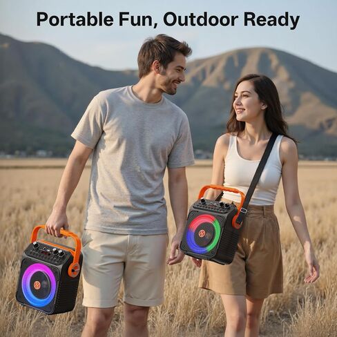 Karaoke Machine, Portable Bluetooth Karaoke Speaker with 2 Wireless Microphones for Adults, PA System with Echo Adjustment, LED Lights, Supports USB/TF/REC/FM/AUX, for Home Party, Outdoor in Kuwait
