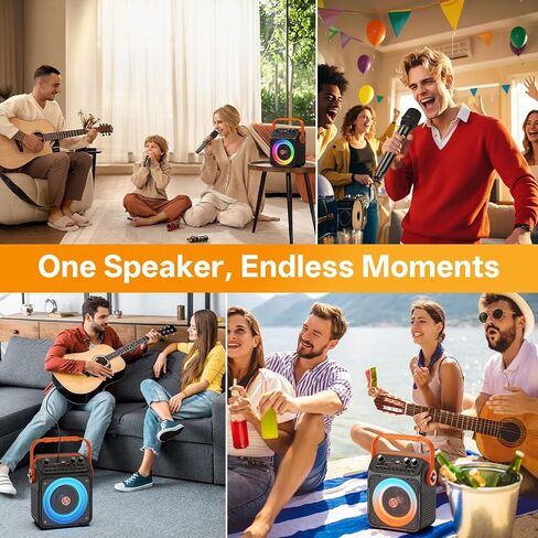 Karaoke Machine, Portable Bluetooth Karaoke Speaker with 2 Wireless Microphones for Adults, PA System with Echo Adjustment, LED Lights, Supports USB/TF/REC/FM/AUX, for Home Party, Outdoor in Kuwait