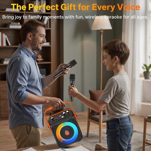 Karaoke Machine, Portable Bluetooth Karaoke Speaker with 2 Wireless Microphones for Adults, PA System with Echo Adjustment, LED Lights, Supports USB/TF/REC/FM/AUX, for Home Party, Outdoor in Kuwait