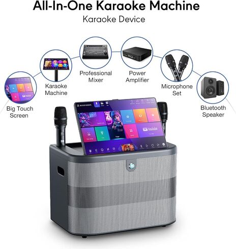 Smart Karaoke Machine with Lyrics Display, 15.6 Inch Touch Screen, Dual Bluetooth Wireless Microphones, Up to 400W Deep Bass Powerful Speaker, Karaoke Machine for Adults, Kids and Singers (Large) in Kuwait