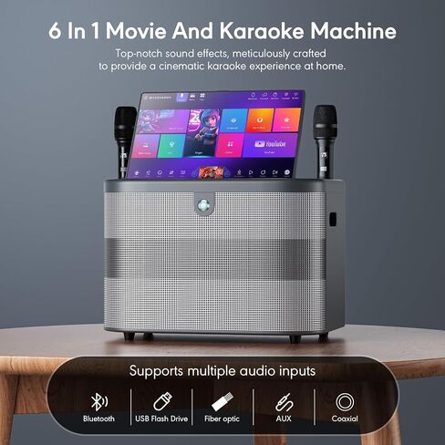 Smart Karaoke Machine with Lyrics Display, 15.6 Inch Touch Screen, Dual Bluetooth Wireless Microphones, Up to 400W Deep Bass Powerful Speaker, Karaoke Machine for Adults, Kids and Singers (Large) in Kuwait