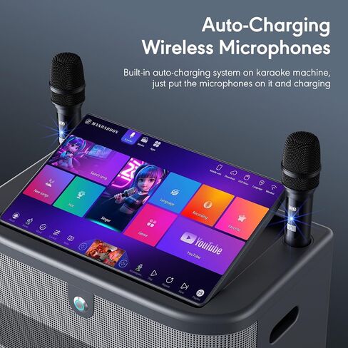 Smart Karaoke Machine with Lyrics Display, 15.6 Inch Touch Screen, Dual Bluetooth Wireless Microphones, Up to 400W Deep Bass Powerful Speaker, Karaoke Machine for Adults, Kids and Singers (Large) in Kuwait