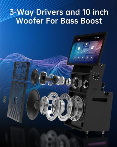 Karaoke Machine for Adults with Lyrics Display, Portable Built-in 22 Inches Tablet with 2 Wireless Microphones,1200W Peak Power Bluetooth Portable Karaoke System for Any Occasion (S-200) (22 inch) in Kuwait