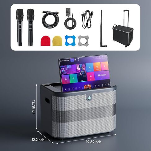 Smart Karaoke Machine with Lyrics Display, 15.6 Inch Touch Screen, Dual Bluetooth Wireless Microphones, Up to 400W Deep Bass Powerful Speaker, Karaoke Machine for Adults, Kids and Singers (Large) in Kuwait