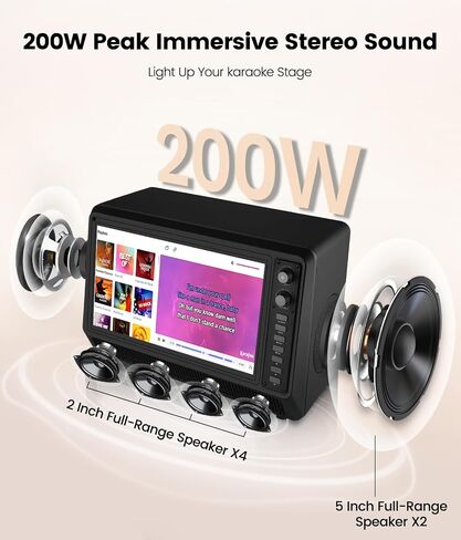 15.6 inch Smart Karaoke Machine for Adults with Lyrics Display, 200W Peak Power,Bluetooth Karaoke Speaker with 2 Microphones,Supports HDMI/USB/AUX Bluetooth Karaoke Machine for Home Party Camping in Kuwait