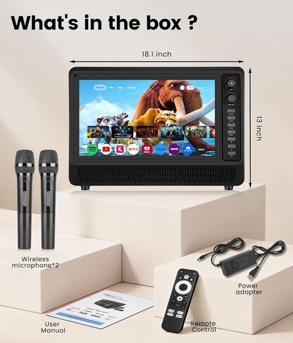 15.6 inch Smart Karaoke Machine for Adults with Lyrics Display, 200W Peak Power,Bluetooth Karaoke Speaker with 2 Microphones,Supports HDMI/USB/AUX Bluetooth Karaoke Machine for Home Party Camping in Kuwait