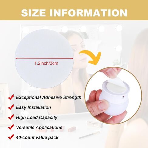 40-Pack Double-Sided Foam Adhesive Pads for Makeup Mirror Lights – Strong Replacement Tape for Bulb Mounting in Kuwait