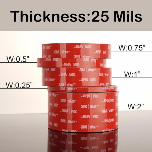 3M Double Sided Tape Heavy Duty Made of VHB 5925 Black 1/4 inch x 10 Ft, Permanent Automotive Mounting Foam Tape for Car Trim, Exterior, Metal, Waterproof Clear Adhesive Strips (0.25" × 10 Ft) in Kuwait