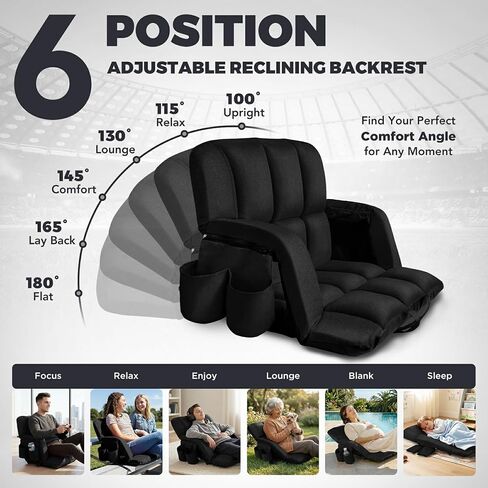 Stadium Seats with Back Support Wide, 4.7" Padded Bleacher Seat, 6-Position Reclining Bleacher Chairs with Back and Cushion, Sofa Style Ergonomic Design for Sports Games Baseball Football (22.5"Grey) in Kuwait