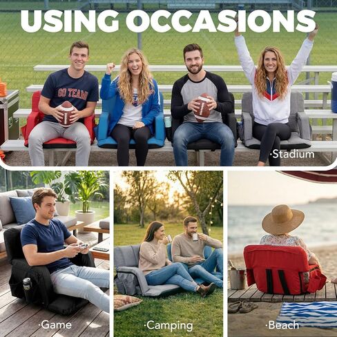 Stadium Seats with Back Support Wide, 4.7" Padded Bleacher Seat, 6-Position Reclining Bleacher Chairs with Back and Cushion, Sofa Style Ergonomic Design for Sports Games Baseball Football (22.5"Grey) in Kuwait