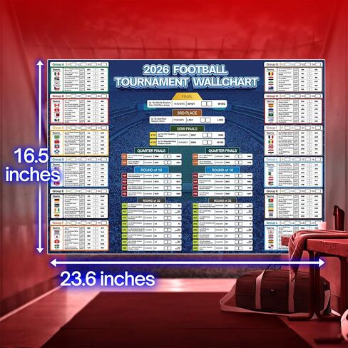 2026 World Cup Soccer Schedule Poster 16.5" x 23.6" – 2 Pieces, Full Tournament Match Schedule, Group Stage Tracker & Knockout Bracket, Perfect Wall Decor for Fans, Game Nights & Sports Rooms in Kuwait