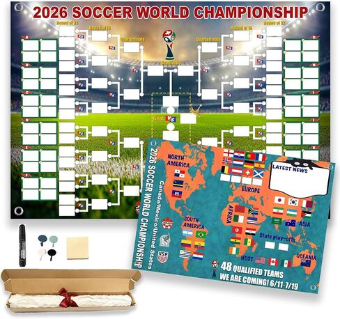 ملصق جدول كأس العالم 2026 ومعرض مجموعة 48 فريقًا، ملصق عملي مزدوج الجوانب 2 في 1 لتزيين بضائع كرة القدم، مخطط حائط ديكور لمباراة كرة القدم، هدايا رائعة لمحبي كرة القدم (23.6 بوصة طول × 16.5 بوصة عرض) in Kuwait