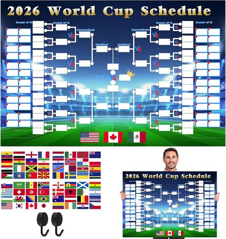 ملصق جدول كأس العالم 2026 من Tierong مع 64 قطعة من الأعلام الوطنية، مقاس 25.6 × 39.4 بوصة، ملصق جدول كأس العالم لعشاق كرة القدم in Kuwait