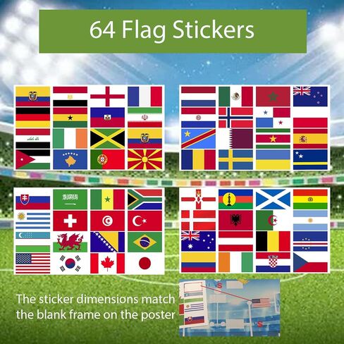 ملصق جدول كأس العالم 2026 من Tierong مع 64 قطعة من الأعلام الوطنية، مقاس 25.6 × 39.4 بوصة، ملصق جدول كأس العالم لعشاق كرة القدم in Kuwait