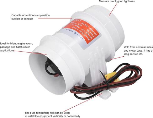 منفاخ خطي 3in 145CFM 12V منفاخ آسن بحري عالي الكفاءة لليخوت والقارب RV in Kuwait