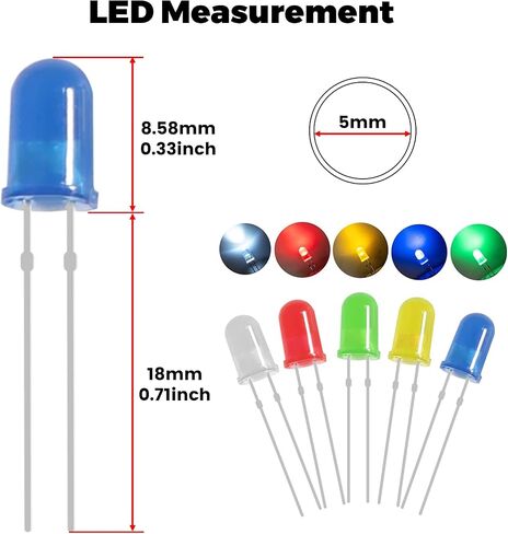 100 قطعة من صمامات إضاءة LED ملونة 5 مم، مجموعة متنوعة من دائرة LED لتجربة مشروع العلوم (20 قطعة/لون) in Kuwait