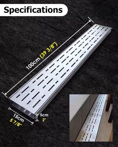 Trench Drain Grate,Stainless Steel Floor Trench Drain with Diverter, Heavy-Duty Sewer Grate Channel Drain, Gutter Cover for Basement, Patios & Decks, 39.4x5.9x2in Drainage Solution in Kuwait