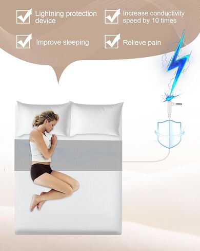 Grounding Sheets,Grounding Mat for Bed 10% Pure Silver Fiber+90% Organic Cotton,with 15Ft Grounding Cord,Fixed Clips,Test Pen,104 * 23.6inch Suitable for All Mattress Sizes(Grey) in Saudi Arabia