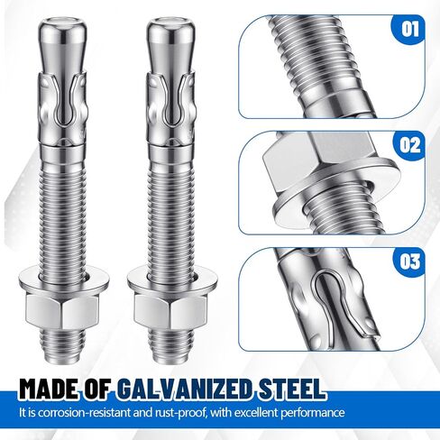 Moxweyeni 20 Pcs 3/4" x 5-1/2" Heavy Duty Wedge Anchors Zinc Plated with Nuts and Washers, Concrete Anchors for Concrete and Cement for Construction Industrial DIY in Saudi Arabia